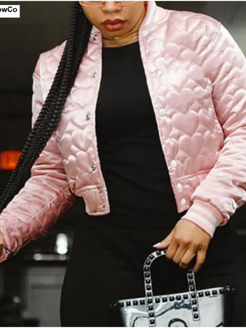 Women's Cropped Quilted Bomber Jacket Vintage Casual Varsity Embroidered Coat - Picture 4 of 5